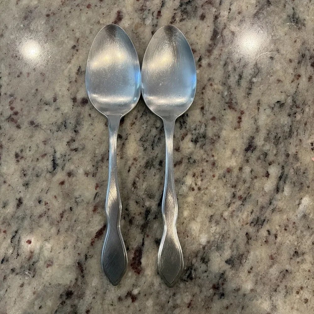 Set of 2 Oneida 1881 Rogers Twilight Burnished Stainless Serving Spoons 8.25